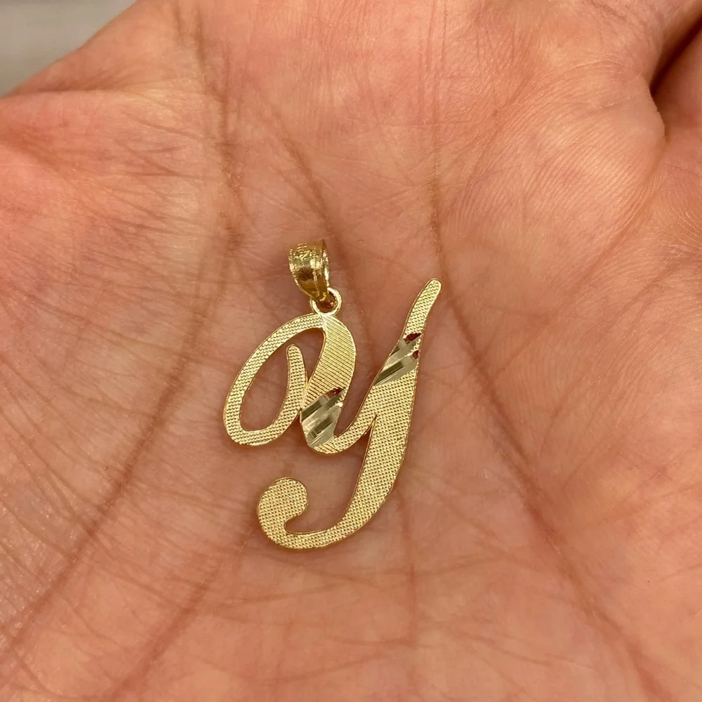 14K yellow Gold initial R Pendant all letters available in all letters